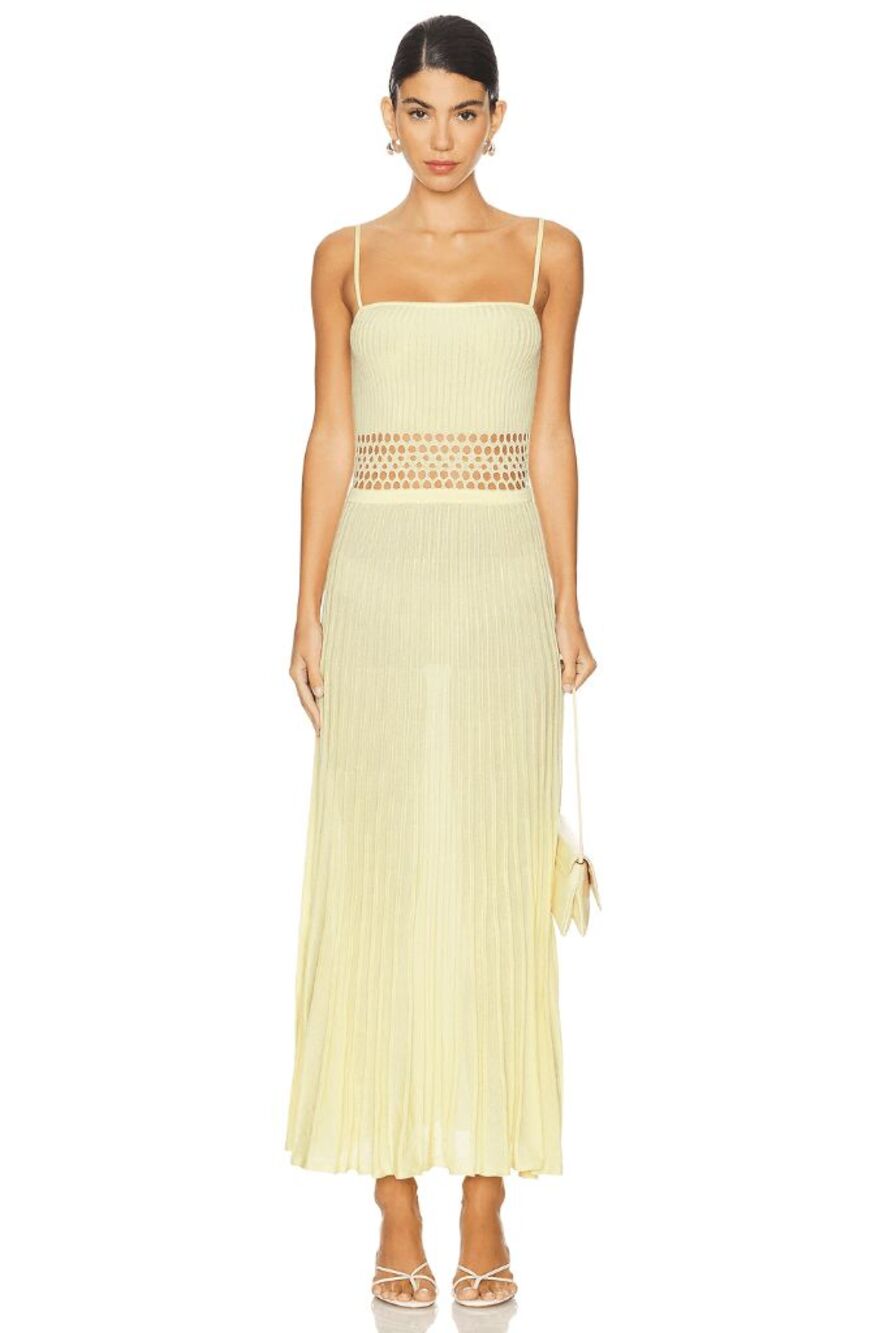 Tularosa Yokine Midi Dress Light Baby Yellow Size Large $218